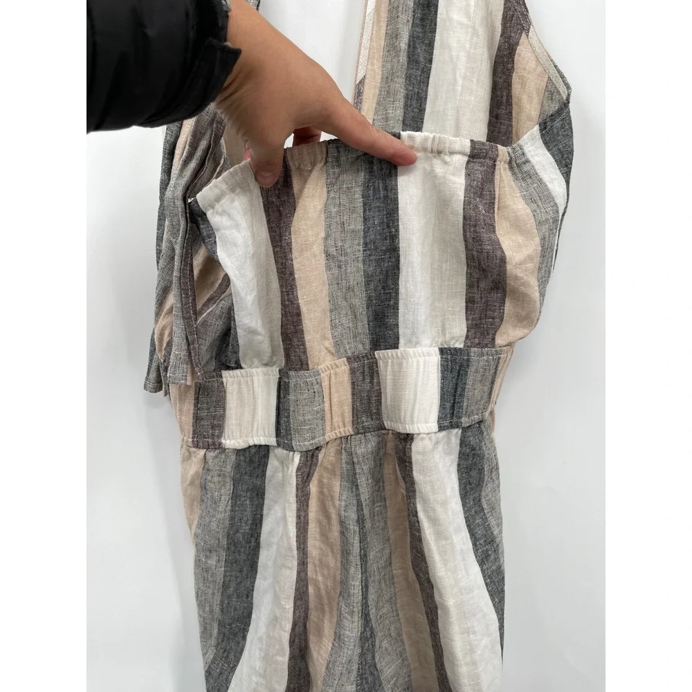 Current Air Striped Halter Neck Wide Leg Jumpsuit Women's Small Tan‎ Brown White - Picture 11 of 12